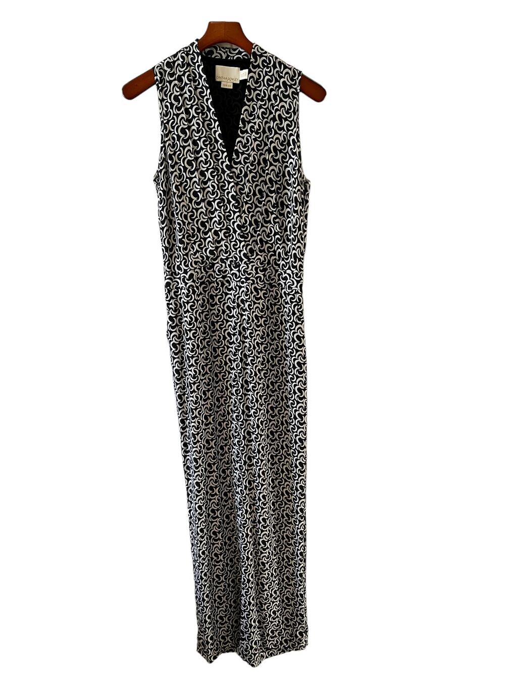 Cynthia Rowley Silk Sleeveless Jumpsuit Black & White Print 6